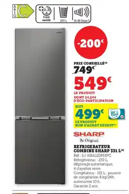 Hyper U SHARAP Refrigerateur combine offre