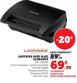Hyper U LAGRANGE Gaufrier mini max offre