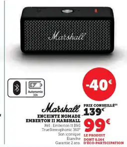 Hyper U MARSHALL Enceinte nomade emberton ii offre
