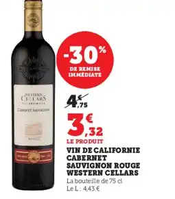 Super U WESTERN CELLARS Vin de californie cabernet sauvignon rouge offre