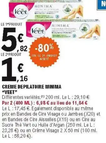 E.Leclerc Creme depilatoire minima veet offre