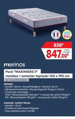 Pro&Cie MERINOS Pack MARINIERE II matelas + sommier tapissier offre