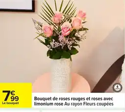 Carrefour Bouquet de roses rouges et roses avec limonium rose offre