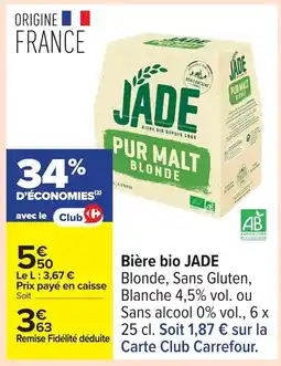 Carrefour JADE Bière bio offre