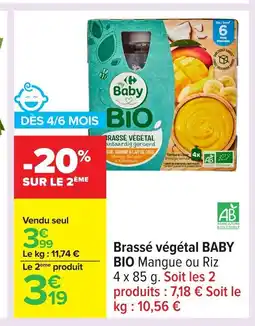 Carrefour BABY BIO Brassé végétal offre