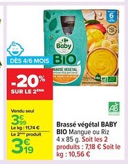 Carrefour BABY BIO Brassé végétal offre