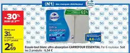 Carrefour CARREFOUR ESSENTIAL Essuie-tout blanc ultra absorption offre