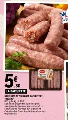 E.Leclerc SAUCISSES DE TOULOUSE NATURE X8 offre