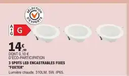 E.Leclerc 3 SPOTS LED ENCASTRABLES FIXES FOXTER offre