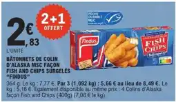 E.Leclerc Bâtonnets de colin d'Alaska MSC façon Fish and Chips surgelés 'Findus' offre