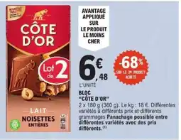 E.Leclerc Côte d'Or Lait Noisettes Entières offre