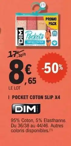 E.Leclerc 1 POCKET COTON SLIP X4 offre