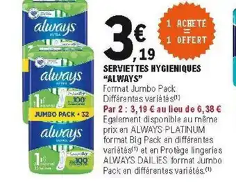 E.Leclerc Serviettes hygieniques always offre