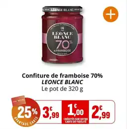 Coccinelle Supermarché LEONCE BLANC Confiture de framboise 70% offre