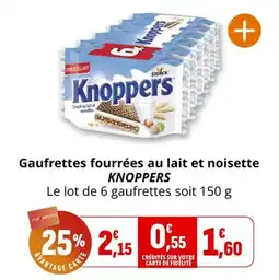 Coccinelle Supermarché KNOPPERS Gaufrettes fourrées au lait et noisette offre