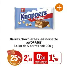 Coccinelle Supermarché KNOPPERS Barres chocolatées lait noisette offre