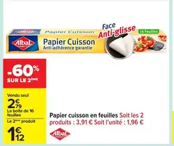 Carrefour ALBAL Papier cuisson en feuilles offre