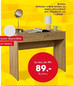 Möbel Martin Bureau Imitation chêne Artisan ou blanc ultra brillant offre