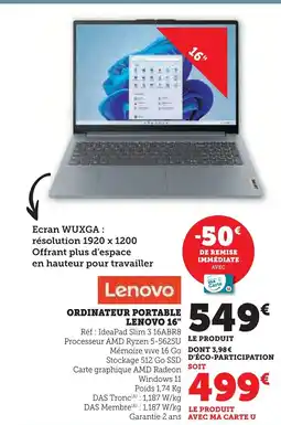 Super U LENOVO Ordinateur portable offre