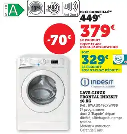 Hyper U Indesit lave-linge frontal 10 kg offre