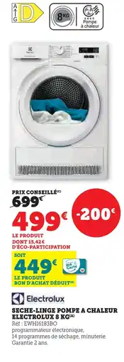 Hyper U Electrolux seche-linge pompe à chaleur 8 kg offre