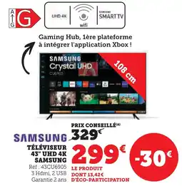 Hyper U Samsung téléviseur 43 uhd 4k offre