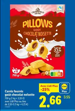Lidl Crownfield pillows goût chocolat noisette offre