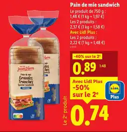 Lidl Maitre jean pierre pain de mie sandwich offre