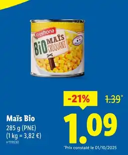 Lidl Freshona maïs bio offre