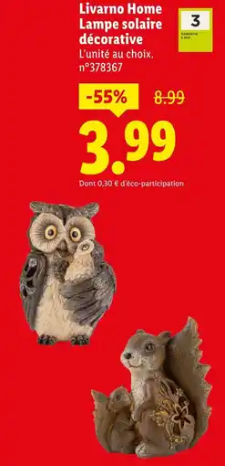 Lidl Livarno home lampe solaire décorative - hibou offre