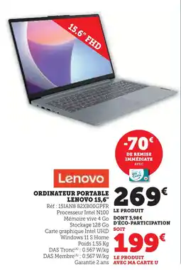 Super U Lenovo ordinateur portable 15,6 offre