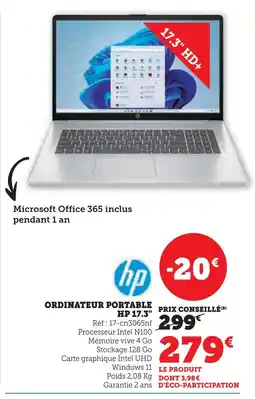 Super U Hp ordinateur portable 17.3 offre