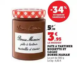Super U Bonne maman - pate a tartiner noisette et cacao offre