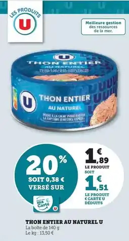 Hyper U U - thon entier au naturel offre