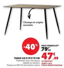 Hyper U Table 110 x 70 x 75 cm offre