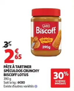 Auchan Pâte à tartiner spéculoos crunchy biscoff lotus offre