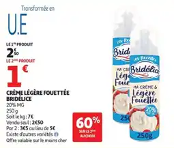 Auchan Crème légère fouettée bridélice offre