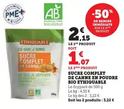 Super U Ethiquable sucre complet de canne en poudre bio offre