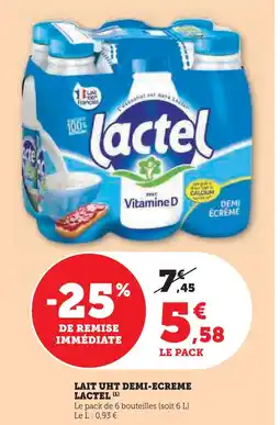 Super U Lactel lait uht demi-écrémé offre
