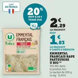 U Express U bio emmental français râpé pasteurisé offre