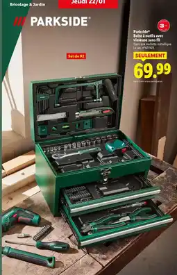 Lidl Parkside - boîte à outils avec visseuse sans fil offre