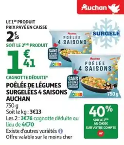 Auchan Poêlée de légumes surgelées 4 saisons auchan offre