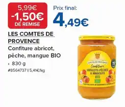 Costco LES COMTES DE PROVENCE Confiture abricot pêche, mangue BIO offre