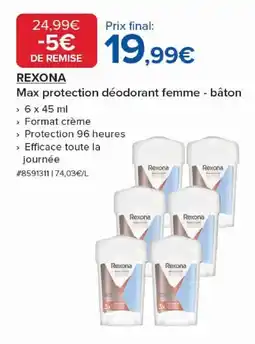 Costco REXONA Max protection déodorant femme - bâton offre