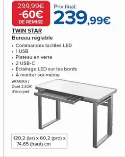 Costco TWIN STAR Bureau réglable offre