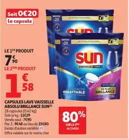 Auchan Capsules lave vaisselle absolu brillance sun offre