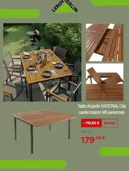 Leroy Merlin NATERIAL Table de jardin Oris carrée marron 4/6 personnes offre