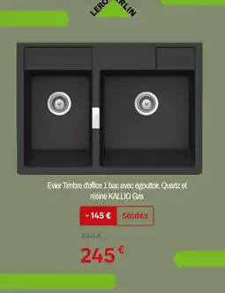 Leroy Merlin KALLIO Evier Timbre d'office 1 bac avec égouttoir, Quartz et résine Gris offre