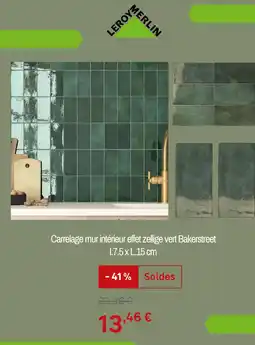 Leroy Merlin Carrelage mur intérieur effet zellige vert Bakerstreet offre