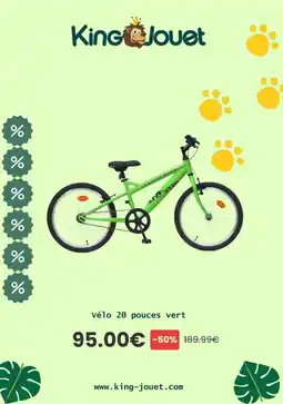 King Jouet Vélo 20 pouces vert offre